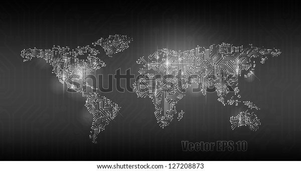 ベクター画像eps10 デジタル世界地図回路 グローバリゼーション ハイテク 同期 のベクター画像素材 ロイヤリティフリー