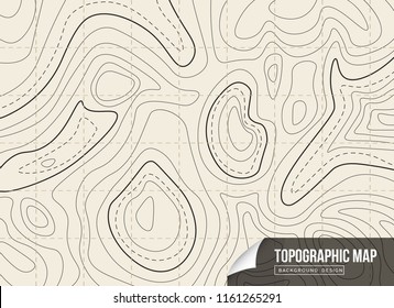 Vector EPS 10. Ecru background with black lines. Isolated. Topographic map background for presentation, free space for text. Lined art.