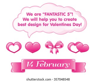 VECTOR eps 10. FANTASTIC 5! These romantic elements help you to make best design for Valentines day! Poster, flyer, advertisement, invitation, wedding design! Wish you to love and be loved! Enjoy!