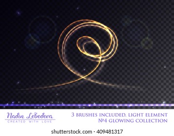 VECTOR eps 10. Glowing collection. 3 brushes included. Sparkling stars, light effects, glowing realistic flares of camera lens. Transparent sunlight lens flare. Sun flash with rays. Shining elements