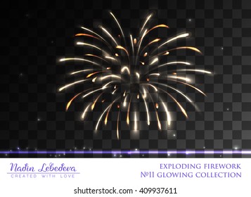 VECTOR eps 10. Glowing collection. Shining Firework, light effects isolated and grouped. Transparent firework for festive and celebration. Firework stars. Gold white red colors of fireworks. 9 may