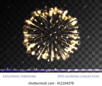 VECTOR eps 10. Glowing collection. Shining Firework, light effects isolated and grouped. Transparent firework for festive and celebration. Firework stars. Gold white golden colors of fireworks. 9 may

