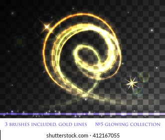 VECTOR eps 10. Glowing collection. 3 brushes included. Sparkling stars, light effects, glowing realistic flares of camera lens. Transparent sunlight lens flare. Sun flash with rays. Shining brushes
