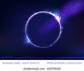 VECTOR eps 10. Glowing collection. Shining violet circle. 2 brushes included. Sparkling stars, light effects, glowing lines. Transparent, grouped and isolated. For Christmas and New year project