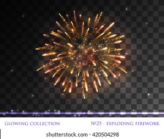 VECTOR Eps 10. Glowing Collection. Firework, Light Effects Isolated And Grouped. Transparent Sunlight Lens Flare, Stars. Shining Elements And Stars. Holiday Fireworks. Red Firework, Golden Firework 

