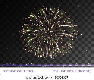 VECTOR eps 10. Glowing collection. Firework, light effects isolated and grouped. Transparent sunlight lens flare, stars. Shining elements and stars. Holiday fireworks. Green golden Firework 
