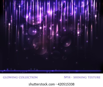 VECTOR eps 10. Glowing collection. Shining texture. Light waves, lines and light effects isolated grouped. Shining elements and stars. Gold, silver, white colors. Violet texture, background, template