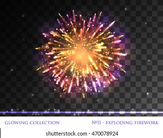 VECTOR eps 10. Glowing collection. Firework, light effects isolated and grouped. Shining elements and stars. Shining firework in red, yellow and pink colors for New Year's design, holiday template
