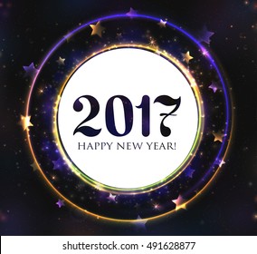 VECTOR eps 10. Glowing collection. 2017 New Year design! Shining Fireworks, light effects isolated and grouped. Happy 2017 New Year. 2017 New Year card. Party disco golden ring frame New Year's design