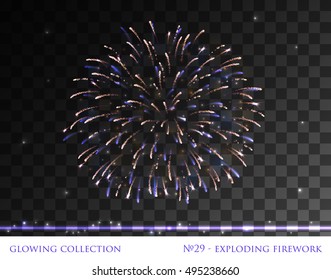 VECTOR eps 10. Glowing collection. Firework, light effects, stars are isolated and grouped. Gold, white and violet colors.
