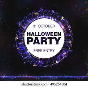 VECTOR eps 10. Glowing collection. Shining rings, stars for Halloween design! All light effects isolated and grouped. Gold violet white golden colors Halloween frame white Halloween Party text stars 

