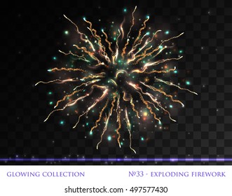 VECTOR eps 10. Glowing collection. Shining emerald golden green Firework. light effects isolated and grouped. Firework festive celebration 2017 New Year design green colors of firework spark New Year!
