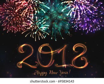 VECTOR eps 10. Glowing collection. 2018 New Year design! Shining Firework light effects isolated and grouped Gold violet white golden fireworks for new year party celebration poster or banner of 2018