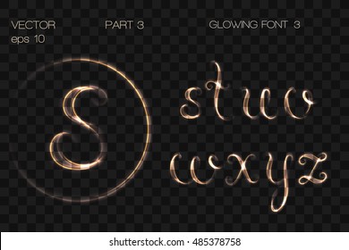 VECTOR eps 10. GLOWING GOLDEN FONT. Part 3.  Hand drawn alphabet s t u v w x y z 
