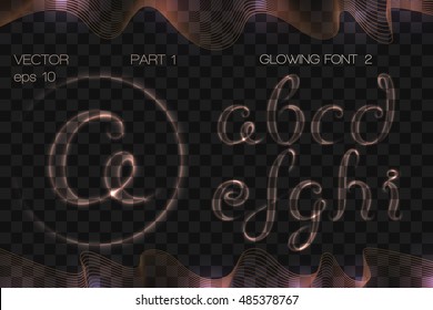 VECTOR eps 10. GLOWING GOLDEN FONT. Part 1.  Hand drawn alphabet a b c d e f g h i.
