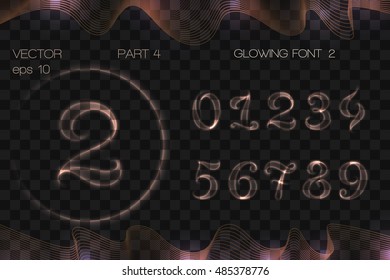 VECTOR eps 10. GLOWING GOLDEN FONT 1. Part 4. Hand drawn alphabet with glowing neon brush. Figures 0 1 2 3 4 5 6 7 8 9. Metallic  brush and  FONT  silver alphabet figures xmas Christmas New Year 2017
