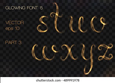 VECTOR eps 10. GLOWING GOLDEN FONT. Part 3. Hand drawn alphabet s t u v w x y z 