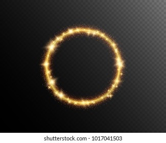 Vector eps 10 glowing light effect, sparkling glitters round frame design isolated on dark transparent background