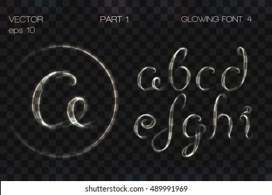 VECTOR eps 10. GLOWING METALLIC FONT. Part 1. Hand drawn alphabet a b c d e f g h i. 