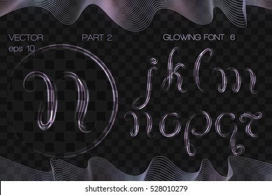 VECTOR eps 10. GLOWING METALLIC FONT 6. Part 2. Letters: j k l m n o p q r.  Hand drawn alphabet with glowing brush. Numeral figure digit number numeric. Metallic alphabet are in the SET.  Lettering