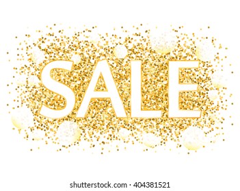 VECTOR eps 10. Gold glitter SALE on white background. Sale in gold colors. SALE with glitter for fashion billboards, flayers, magazines