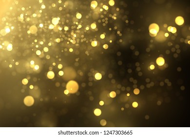 Vector eps 10 gold particles. Glowing yellow bokeh circles, sparkling golden dust abstract gold luxury background decoration
