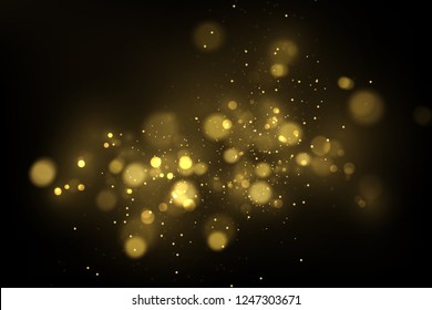 Vector eps 10 gold particles. Glowing yellow bokeh circles, sparkling golden dust abstract gold luxury background decoration