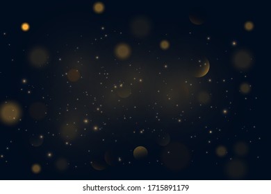 Vector eps 10 gold particles. Glowing yellow bokeh circles, sparkling golden dust abstract gold luxury background decoration