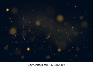 Vector eps 10 gold particles. Glowing yellow bokeh circles, sparkling golden dust abstract gold luxury background decoration