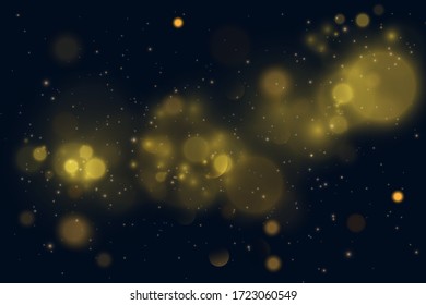 Vector eps 10 gold particles. Glowing yellow bokeh circles, sparkling golden dust abstract gold luxury background decoration