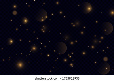 Vector eps 10 gold particles. Glowing yellow bokeh circles, sparkling golden dust abstract gold luxury background decoration