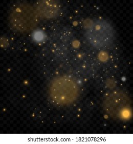 Vector eps 10 gold particles. Glowing yellow bokeh circles, sparkling golden dust abstract gold luxury background decoration