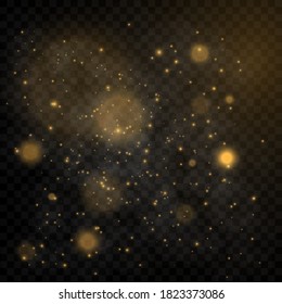 Vector eps 10 gold particles. Glowing yellow bokeh circles, sparkling golden dust abstract gold luxury background decoration