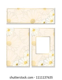 Vector eps 10 golden daisies vintage card design collection. Floral banner templates set 