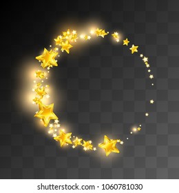 Vector eps 10 golden light round frame design with glossy sparkling stars