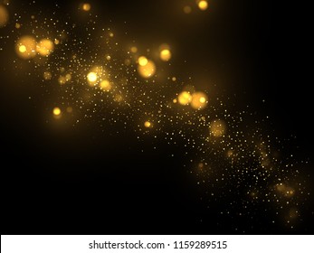 Vector eps 10 golden particles. Glowing yellow bokeh circles abstract gold luxury background