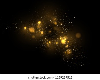 Vector eps 10 golden particles. Glowing yellow bokeh circles abstract gold luxury background