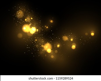 Vector eps 10 golden particles. Glowing yellow bokeh circles abstract gold luxury background