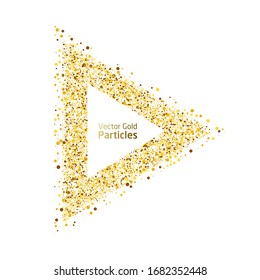 Vector eps 10 golden particles. Glowing abstract gold particle in triangle shape. Gold triangle luxury background.