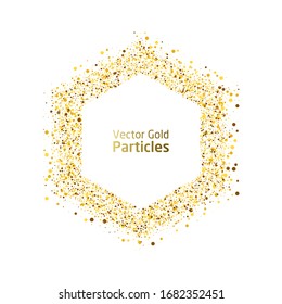 Vector eps 10 golden particles. Glowing abstract gold particle in hexagon shape. Gold hexagon luxury background.