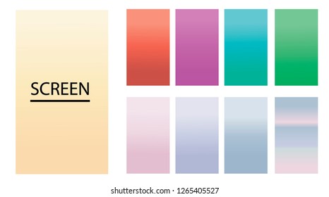 Vector EPS 10 Gradient Set. Different colors. Modern Smartphone screen, mobile app Template. Design for Wallpaper, background, banner, flyer, Social media post. 