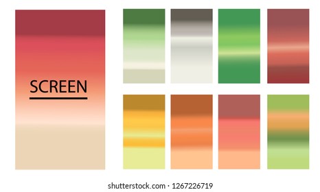Vector EPS 10 Gradient Set. Different colors. Modern Smartphone screen, mobile app Template. Design for Wallpaper, background, banner, flyer, Social media post. 