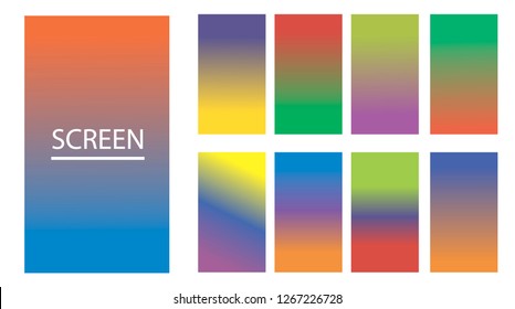 Vector EPS 10 Gradient Set. Different colors. Modern Smartphone screen, mobile app Template. Design for Wallpaper, background, banner, flyer, Social media post. 