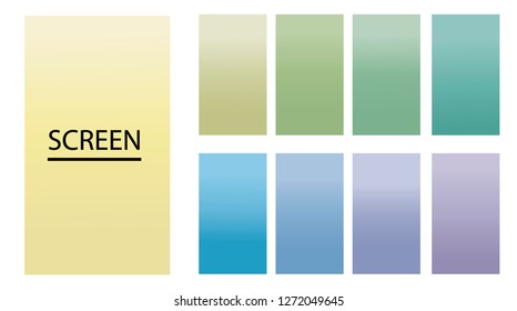 Vector EPS 10 Gradient Set. Different colors. Modern Smartphone screen, mobile app Template. Design for Wallpaper, background, banner, flyer, Social media post. 
