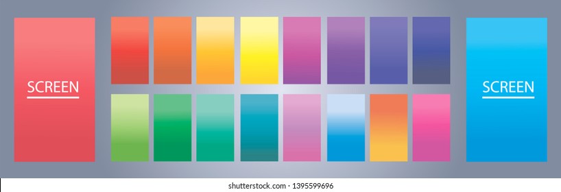 Vector EPS 10 Gradient Set. Different colors. Modern Smartphone screen, mobile app Template. Design for Wallpaper, background, banner, flyer, Social media post