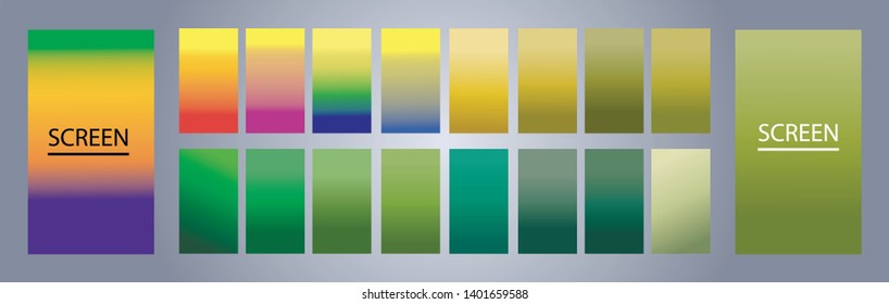 Vector EPS 10 Gradient Set. Different colors. Modern Smartphone screen, mobile app Template. Design for Wallpaper, background, banner, flyer, Social media post