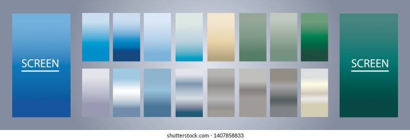 Vector EPS 10 Gradient Set. Different colors. Modern Smartphone screen, mobile app Template. Design for Wallpaper, background, banner, flyer, Social media post