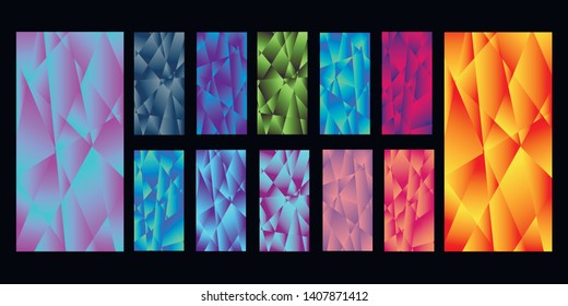 Vector EPS 10 Gradient Set. Different colors. Modern Smartphone screen, mobile app Template. Design for Wallpaper, background, banner, flyer, Social media post