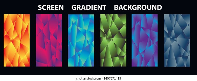 Vector EPS 10 Gradient Set. Different colors. Modern Smartphone screen, mobile app Template. Design for Wallpaper, background, banner, flyer, Social media post