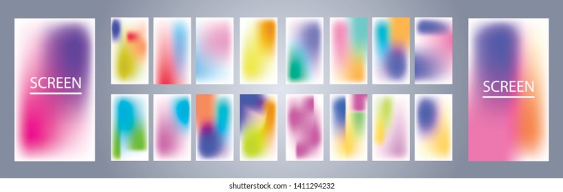 Vector EPS 10 Gradient Set. Different colors. Modern Smartphone screen, mobile app Template. Design for Wallpaper, background, banner, flyer, Social media post. 